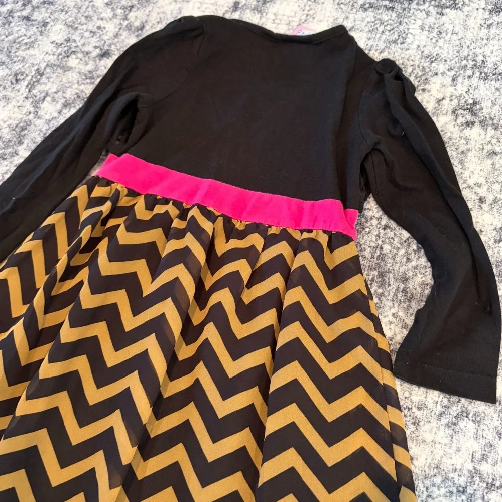 Hello Kitty Girls Pink Black‎ Chevron High-Low Dress Long Sleeve Shrug Sz XS 4/5